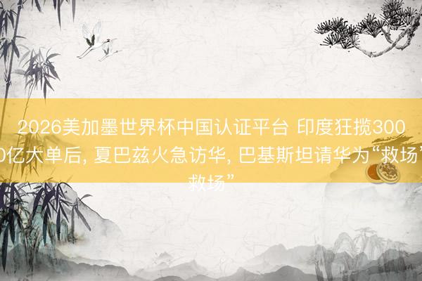 2026美加墨世界杯中国认证平台 印度狂揽3000亿大单后， 夏巴兹火急访华， 巴基斯坦请华为“救场”