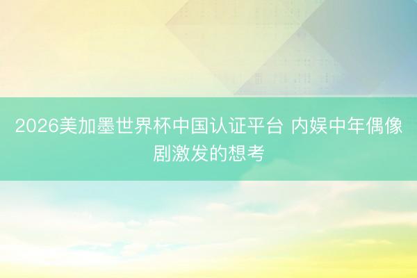 2026美加墨世界杯中国认证平台 内娱中年偶像剧激发的想考