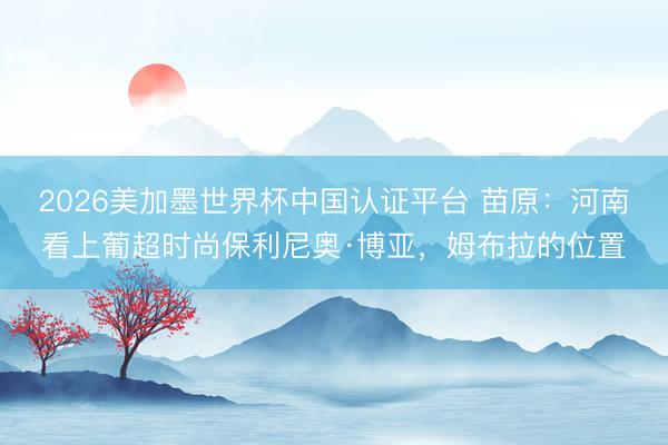 2026美加墨世界杯中国认证平台 苗原：河南看上葡超时尚保利尼奥·博亚，姆布拉的位置