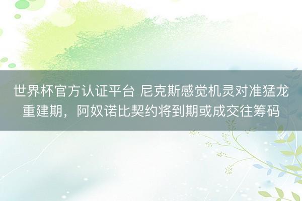 世界杯官方认证平台 尼克斯感觉机灵对准猛龙重建期，阿奴诺比契约将到期或成交往筹码