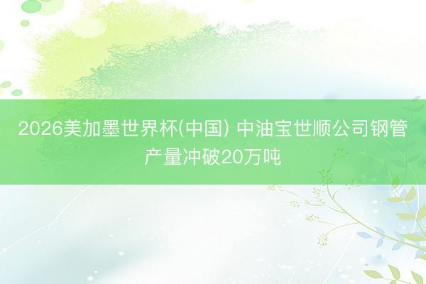 2026美加墨世界杯(中国) 中油宝世顺公司钢管产量冲破20万吨